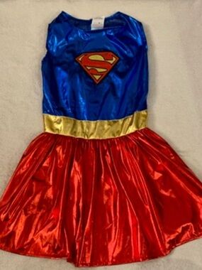 Supergirl dog costume Shiny Blue and Red with Gold Waistband superhero movie